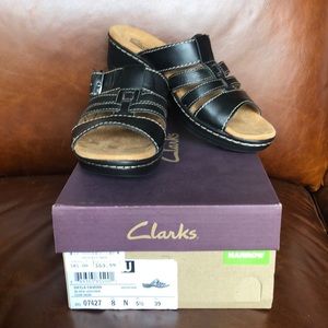 Clarke’s black leather sandals!  Brand new!
